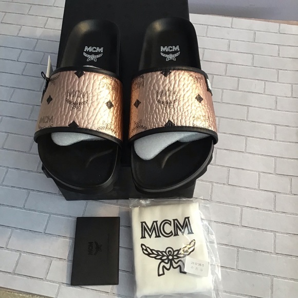 mcm rose gold slides